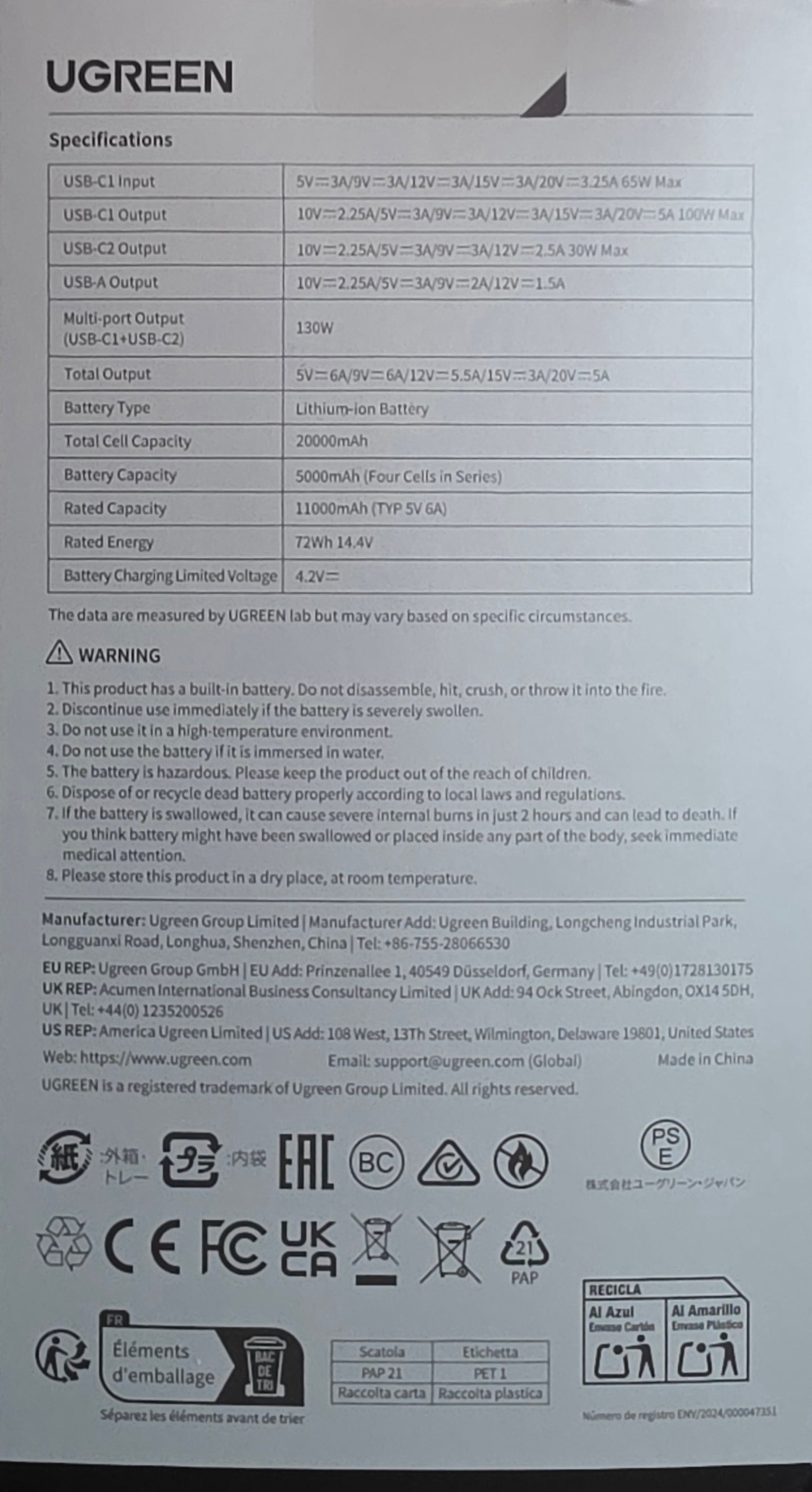 UGREEN Nexode 20000mAh 130W Fast Charging Power Bank