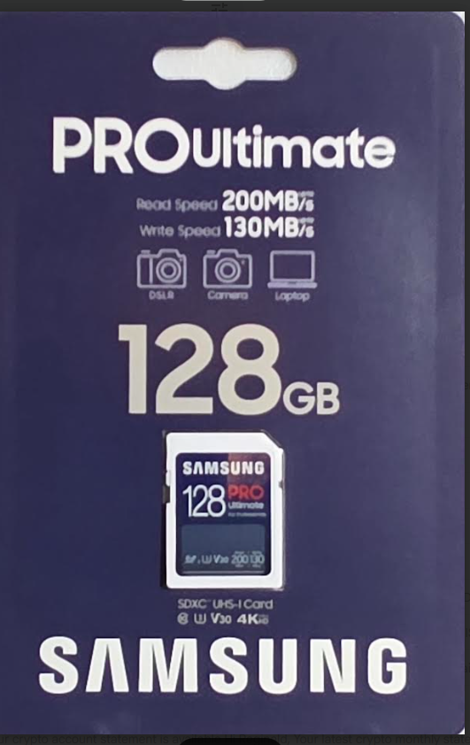 Samsung PRO Ultimate 128GB SDXC UHS‑I Memory Card (200MB/s Read, 130MB/s Write, U3 V30, 4K)