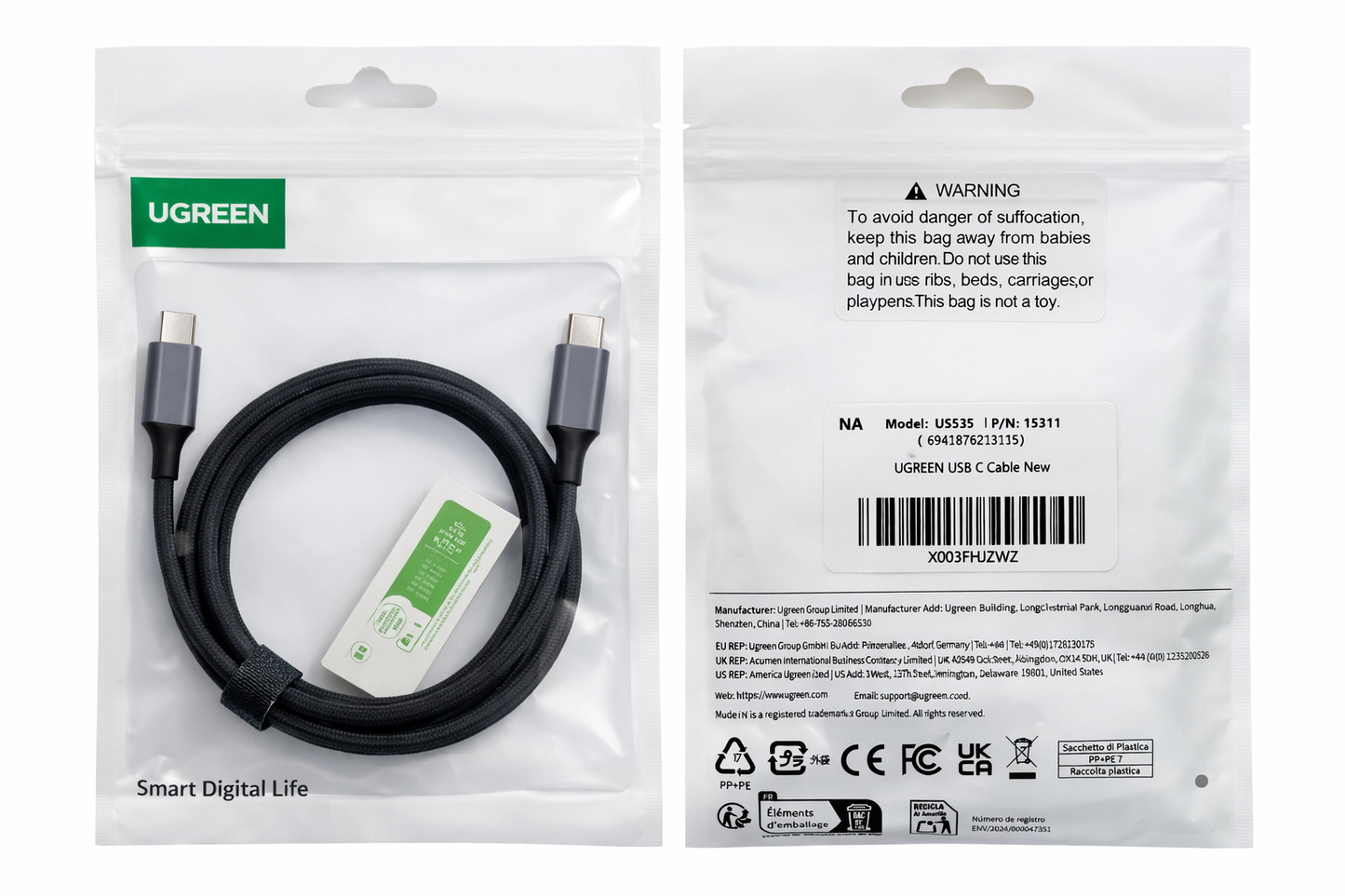 UGREEN USB‑C Cable (Model US535) – Braided Fast‑Charging Cord