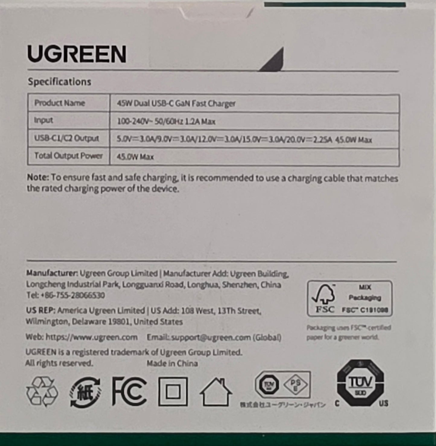 UGREEN Nexode 45W Dual USB‑C GaN Fast Charger